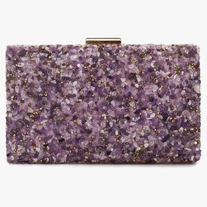 NWT! Purple, beaded Clutch Purse Lavender, gold hardware and chain strap